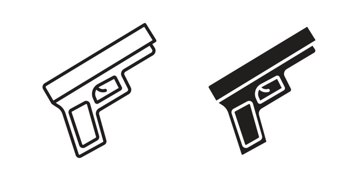 Pistol icon illustrations collection. editable stroke outline and flat style