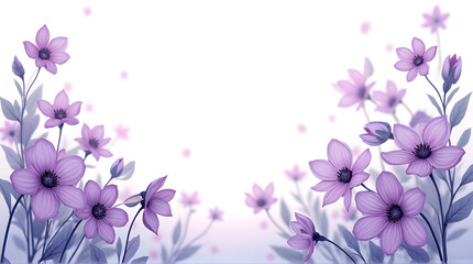 Purple Flowers Blossom Border in Soft Artistic Style for Spring or Floral Design