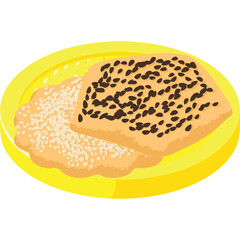 Two Square Shaped Cookies Sprinkled With Seeds on a Yellow Plate with a Transparent Background
