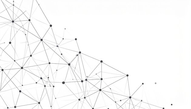 Abstract technology background with connected dots and lines forming a futuristic digital network pattern on a clean white surface.