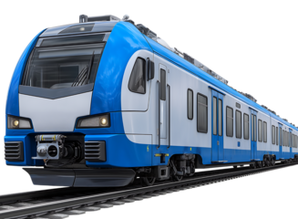Modern Commuter Train on Tracks isolated on a transparent background