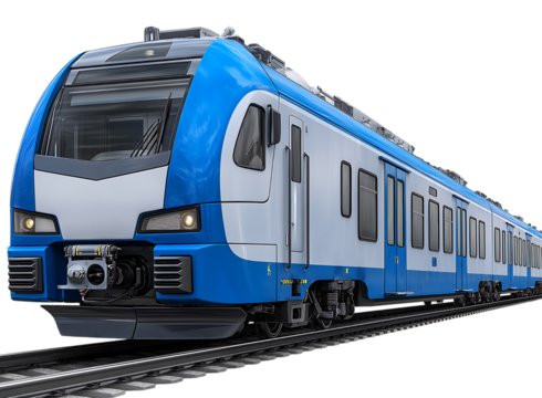 Modern Commuter Train on Tracks isolated on a transparent background - Powered by Adobe