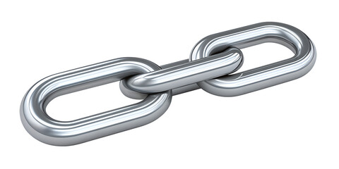 Close up of two interlocking metal chain links showing metallic texture isolated on transparent background