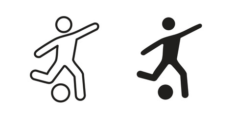 Soccer player icon illustrations collection. editable stroke outline and flat style