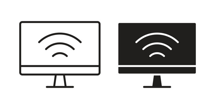 Smart tv icon illustrations collection. editable stroke outline and flat style