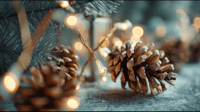 Close Pinecone Garland With Fairy Lights