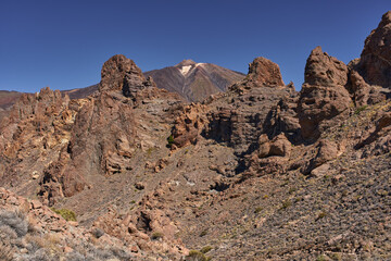 Rock formations framing Teide volcano