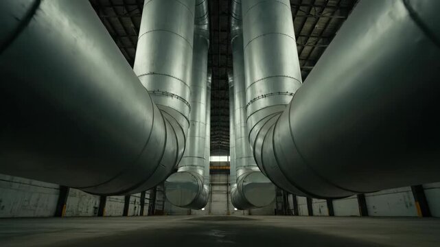 Large metallic pipes in an industrial space, infrastructure details