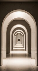 Naklejka premium Abstract Perspective View of Light Beige Marble Arches and Corridor illuminated
