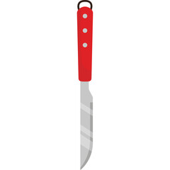 Red Handled Kitchen Knife with Silver Blade on a Transparent Background