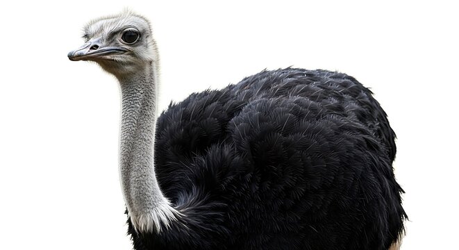 Close-up of an Ostrich Against a White Background.