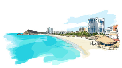 Salinas beach resort. Salinas beach resort hand drawn watercolor illustration