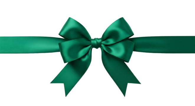 Elegant emerald green satin ribbon bow isolated on transparent background - Powered by Adobe