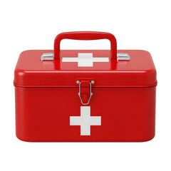 Red metal first aid kit with white cross isolated on transparent background