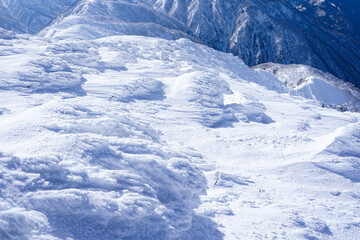 厳冬期の真っ白な荒島岳の樹氷