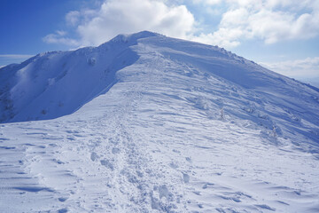 厳冬期の真っ白な荒島岳