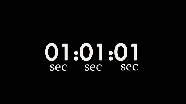 Countdown timer 05 seconds animation, 05 to 0 seconds on black background, 10 second countdown timer animation.