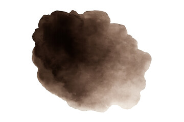 Brown watercolor texture abstract blot on transparent background creating an artistic stain or ink splotch element