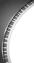 Curved Piano Keyboard with Black Keys, Gray Metal Border and White Empty Space
