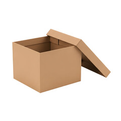 Open cardboard box with lid isolated on transparent background
