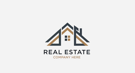Modern Real Estate Company Logo Design with Abstract House Icon.