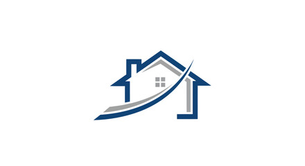 Abstract house logo with a dynamic swoosh for real estate.