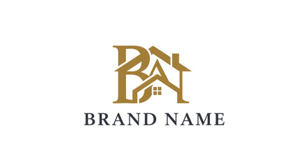 Elegant Real Estate Logo Featuring Intertwined Letters and a Stylized House.