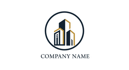 Elegant Real Estate Logo Design Featuring Modern Buildings in a Circular Frame.
