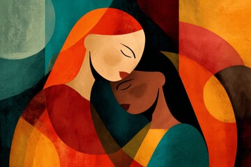 Contemporary abstract women showing unity and friendship