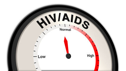HIV/AIDS at moderate severity displayed on a barometer or tachometer, indicating manageable symptoms with ongoing antiretroviral treatment, monitoring, and lifestyle adjustments for optimal health