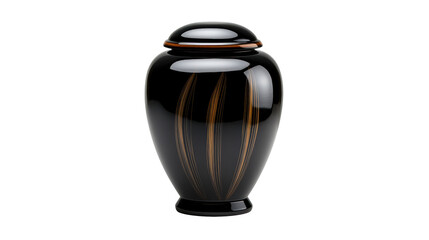 Fototapeta premium Elegant black urn with gold accents on Transparent Background