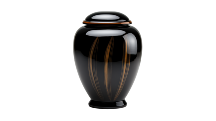 Elegant black urn with gold accents on Transparent Background