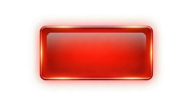 Red glass button rectangle shape with light effect vector design element isolated on white background