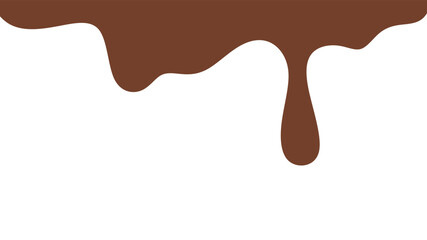 Melted chocolate or syrup drips isolated on a white background. Flowing liquid chocolate border element. A sweet brown syrup or sauce that melts and drips. Minimalist melted chocolate drops.