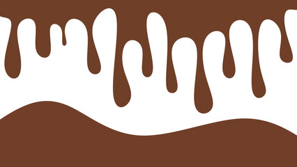 Melted chocolate or syrup drips isolated on a white background. Flowing liquid chocolate border element. A sweet brown syrup or sauce that melts and drips. Minimalist melted chocolate drops.
