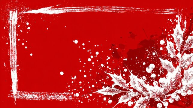Winter Christmas grunge paint marks and textured patterns forming festive border frame on red background, symbolizing vintage holiday decoration and creative seasonal art design concept
