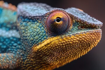 Fototapeta premium Chameleon on a Branch. Mesmerizing details of its iridescent skin, evoking a sense of wonder and awe. Generative Ai