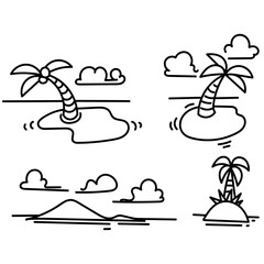 doodle small island with palm tree collection