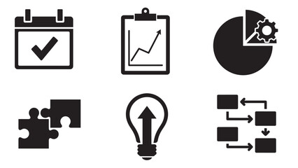 corporate planning tools silhouette collection minimal black business vector set clean modern icons
