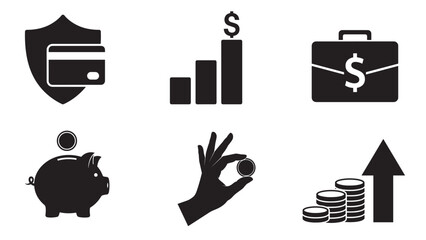 finance and investment essentials silhouette collection minimal black business vector icons
