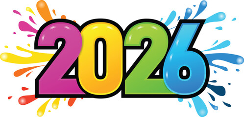 2026 colorful explosion numbers greeting card design for new year