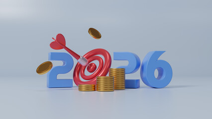 2026 New year goals and plans. Business target and growth strategy. Business annual plan and development for achieving goals and success. business target and stock market growth. 3d rendering