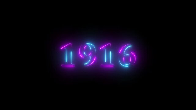 1916 Sal neon text background animation. Glowing neon business number text background 4k video.