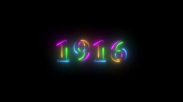 1916 Sal neon text background animation. Glowing neon business number text background 4k video.