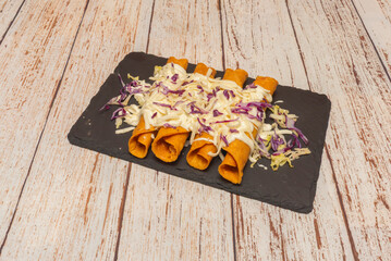  skirt steak tacos with grilled meat, guacamole, beans, and pasilla chile salsa