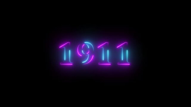 1911 neon line text. Abstract 1911 neon text animation, Glowing neon number text background 4k video animation . important year, important date 1911.