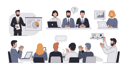 Business meeting with presentation and audience participation