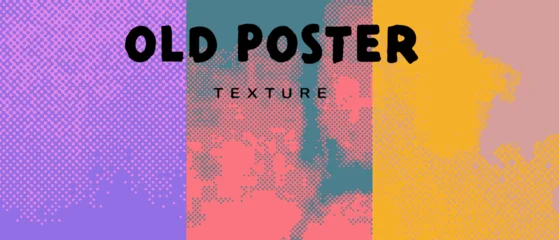 Fototapete Pop Art Vector illustration features a retro pop-art style, using bold, contrasting colors like purple, teal, coral, and yellow with grainy, distressed textures.  © local_doctor