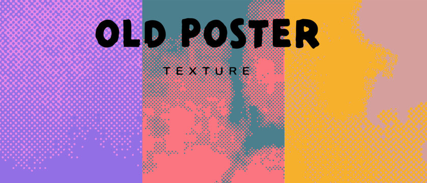 Vector illustration features a retro pop-art style, using bold, contrasting colors like purple, teal, coral, and yellow with grainy, distressed textures.
