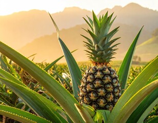 Pineapple Plant in a Field at Sunrise